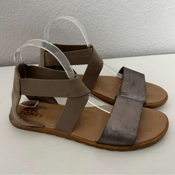 Sorel Shoes - Sorel Ella II Ash Brown Metallic Leather Strappy Sandals Size 9.5